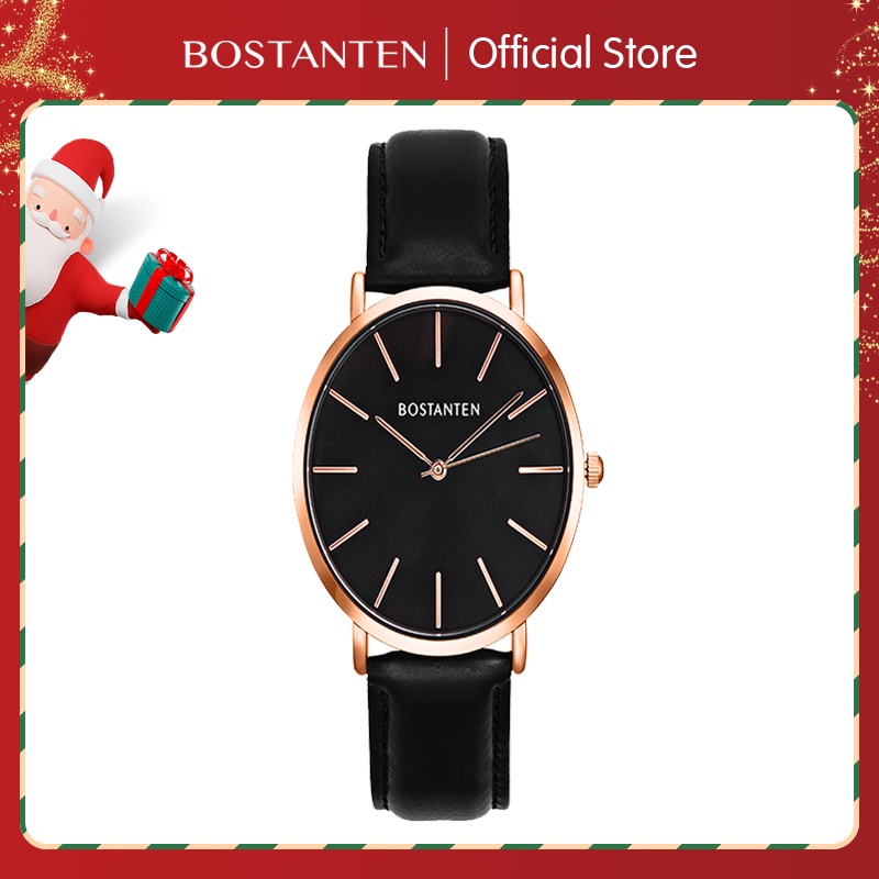 Premium (RRW) CODBostanten Jam Tangan Sangat tipis Quartz Pria Tali Jam Kulit Tahan Air Kotak Hadiah