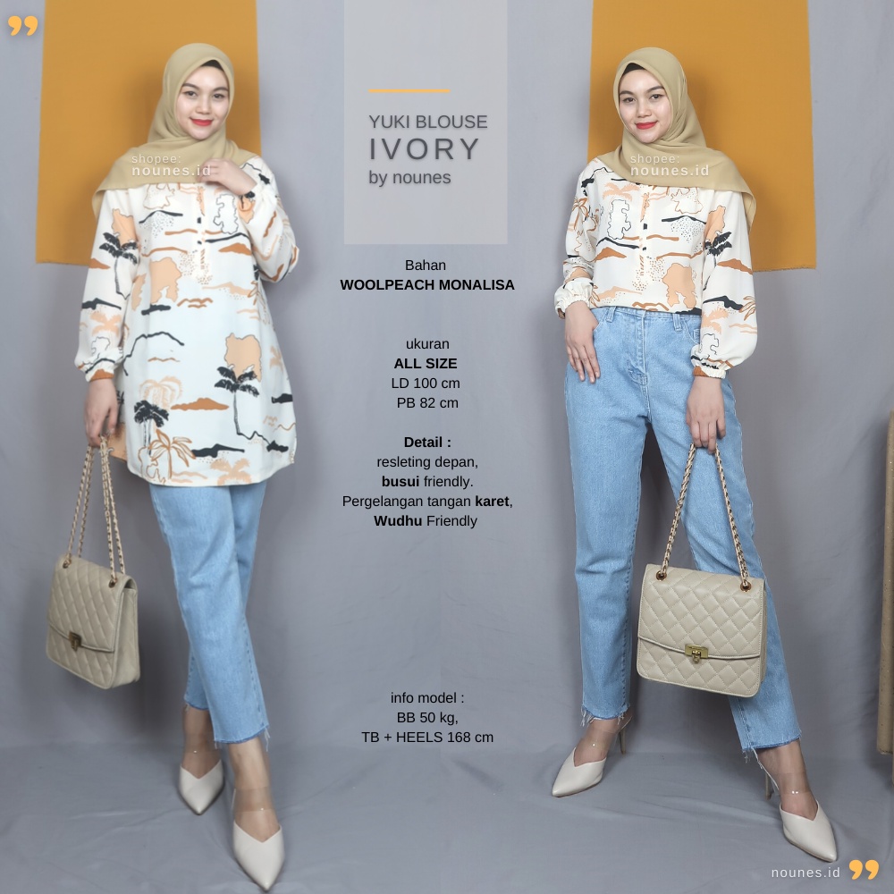 Nounes Yuki Blouse casual tangan panjang matt Woolpeach Monalisa All Size LD 100