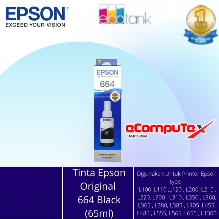 TINTA EPSON 664 BLACK / T664 HITAM ORIGINAL RESMI L100 L200 L300 L1300