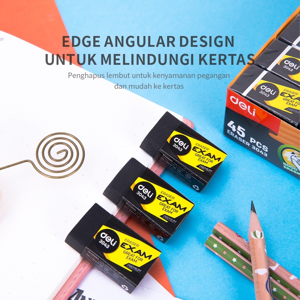 Eraser Exam * DELI * Great For Exam * Penghapus Pensil Premium