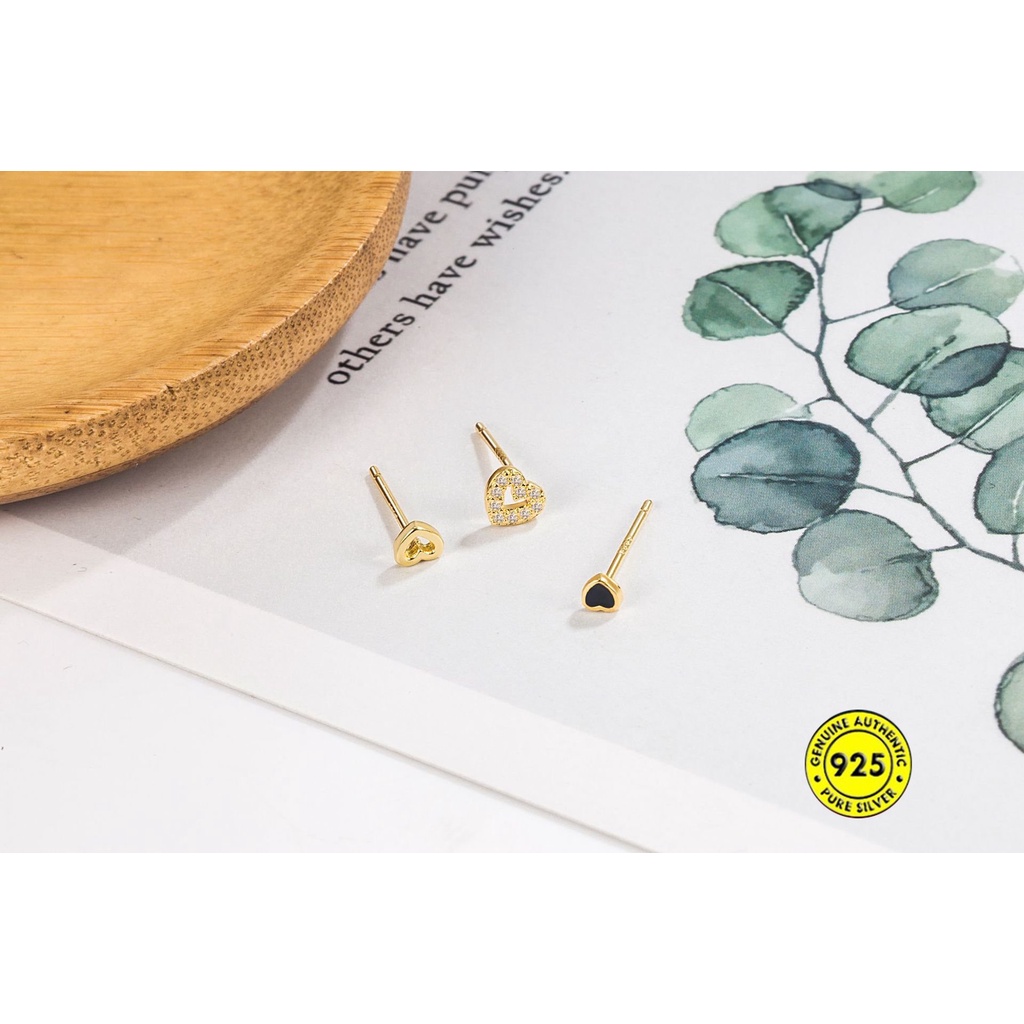 18k Emas K Berlian Cinta Hati Stud Earrings Wanita Kecil Indah Mini Telinga Tulang Stud U1160