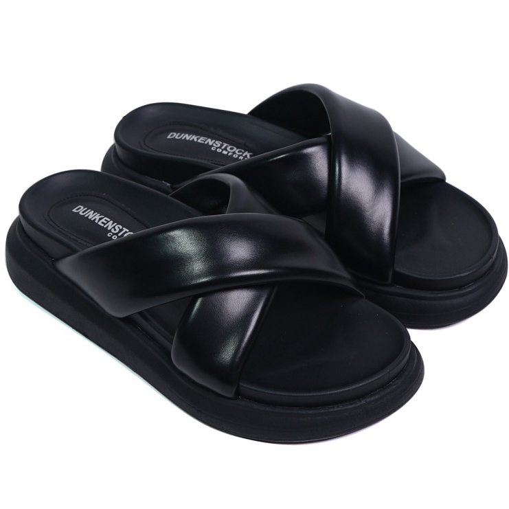 SARASARA YUK - Dunkenstock CHA CHA Sandal Wanita Silang Tinggi 5cm Size 36 - 40 Selop Tidak Licin Sendal Beleza Wedges Slop Birken Rumah Belleza 37 38 39 Warna Black Hitam Sara Sara Kekinian Premium Terbaru Shoes Ori Original Mall Official Store