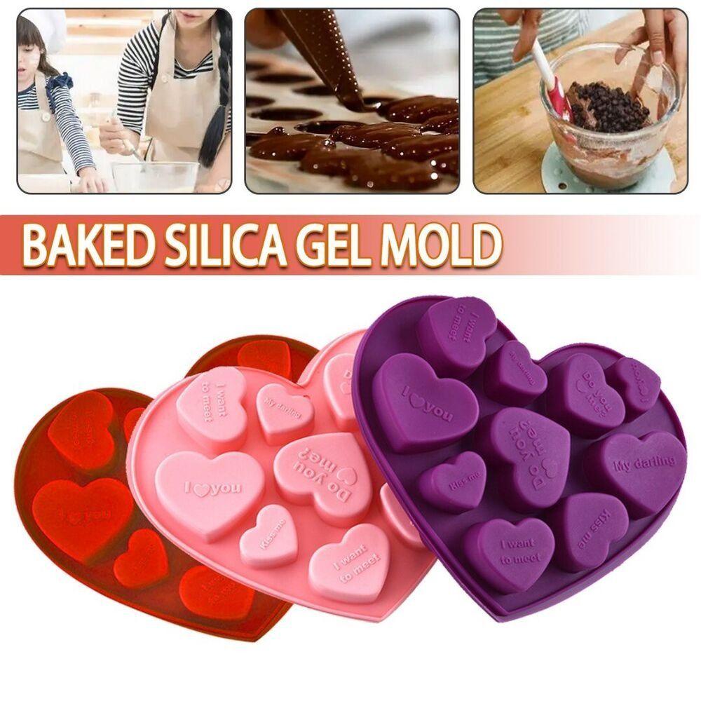 Top Silikon Cetakan 10rongga Hari Valentine DIY Sabun Cetakan Berbentuk Hati 3D Art Wax Mold