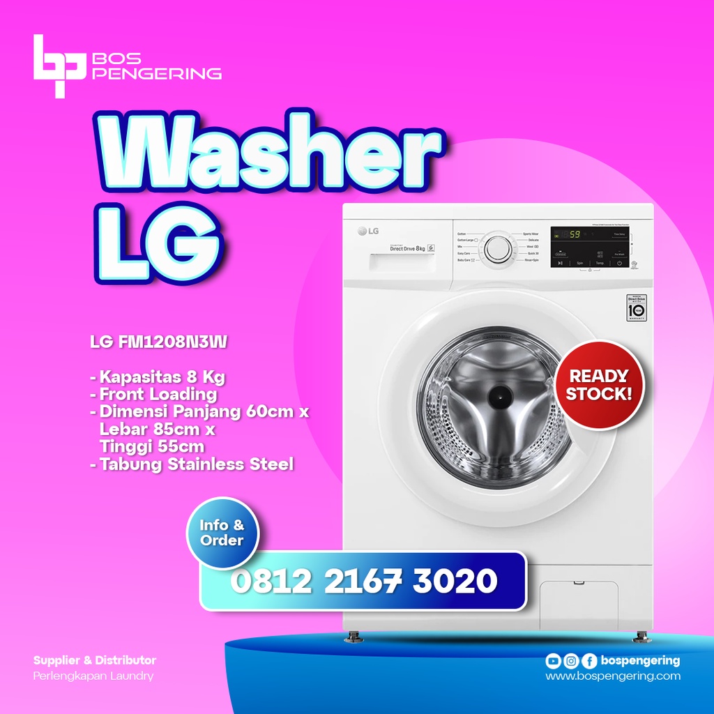 MESIN CUCI LG 8 KG FM1208N3W WASHER FRONT LOADING LG 8Kg BERGARANSI