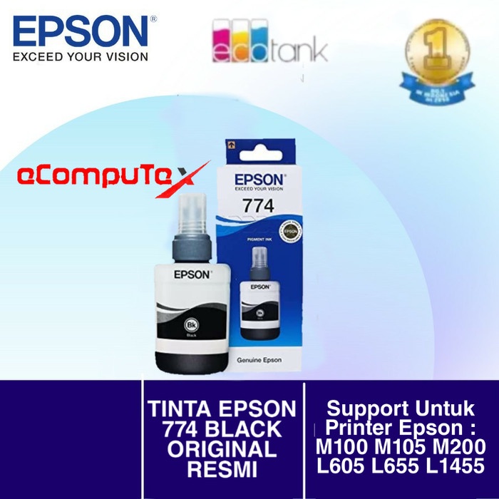 TINTA EPSON 774 BLACK / T774 HITAM ORIGINAL RESMI FOR M100 M200 M205