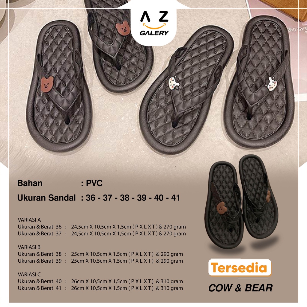 Sandal Jepit Slippers Karet Motif Animal Cute Sendal Jelly Rumahan Nyaman Empuk Cewek Import PVC Azgalery SPT-37