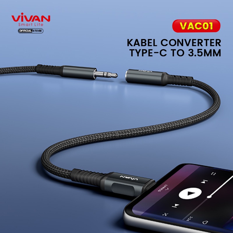 VIVAN Kabel Converter Type C to Jack AUX 3.5mm VAC01 Audio All in One-Garansi Resmi original