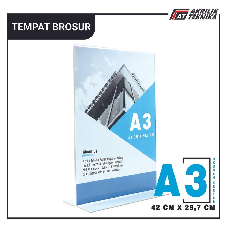 

TEMPAT BROSUR / TENT HOLDER / TENT CARD AKRILIK DISPLAY 2 SISI A3 TERLARISS...,,,,,
