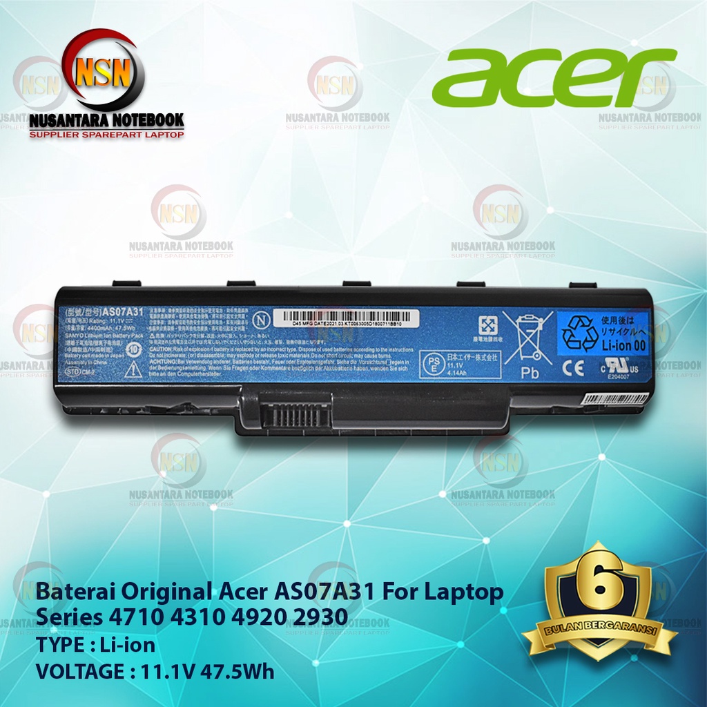 Baterai Acer AS07A31 OEM For Laptop Series 4710 4310 4920 2930