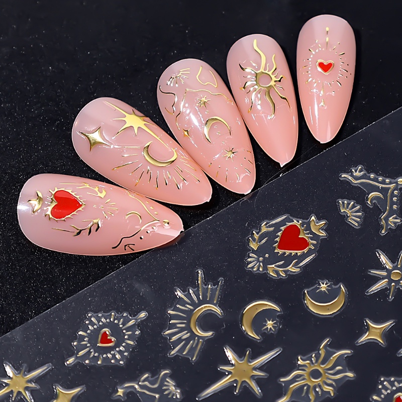 Bronzing Jantung Kuku Stiker Emas Sliver Laser Kupu-Kupu Bintang Bulan Self Adhesive Sliders DIY Nail Art Aksesoris Dekorasi