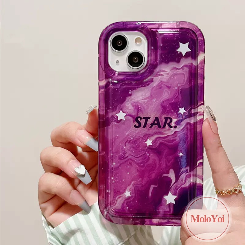 IPHONE Casing Airbag Bintang Langit Berbintang Gradasi Marmer Fashion Kompatibel Untuk Iphone11 7Plus 8Plus 14 13 12 Pro MAX 6 6S 7 8 Plus XR X XS MAX Shockproof Soft TPU Penutup Belakang Anti Jatuh