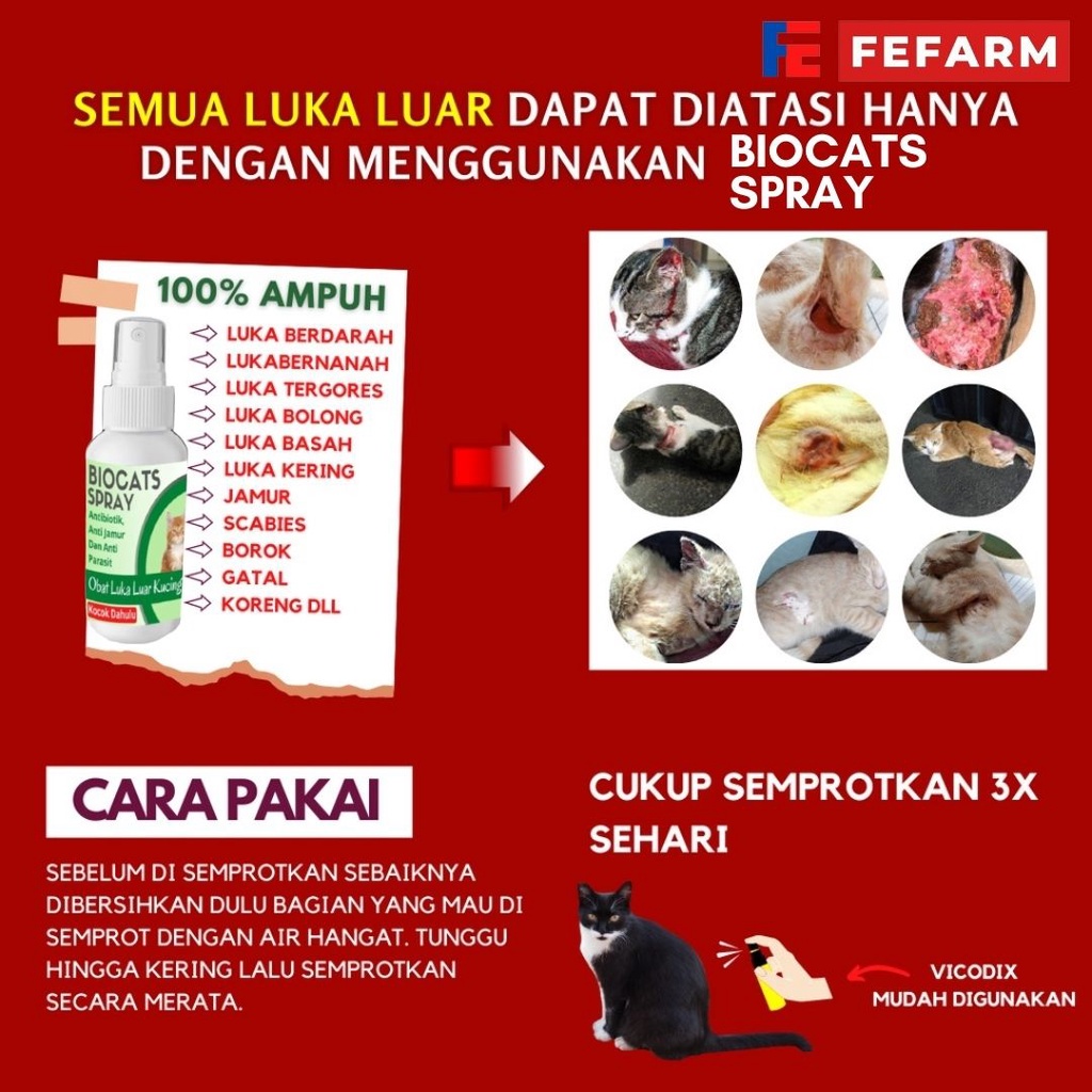 Biocats Spray Obat Luka Luar Hewan Kucing Anjing Ampuh FEFARM