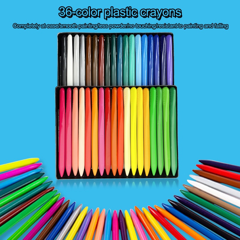 COD❤️Krayon Sekolah Plastic Crayon 6/12/24 Warna Cerah Bentuk Segitiga Ergonomis Tidak Beracun Bisa Dicuci Pena Stationary