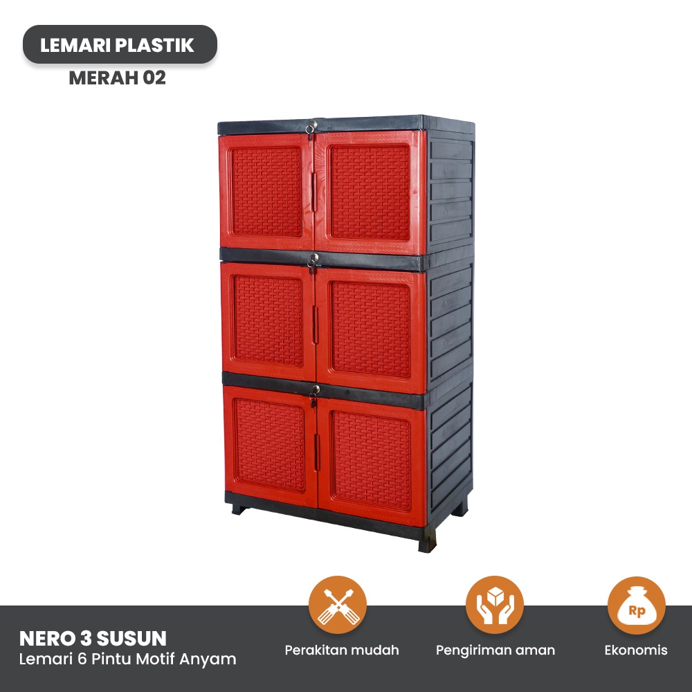 NERO Lemari Plastik Baju dan Pakaian Lemari Portable 3 Susun