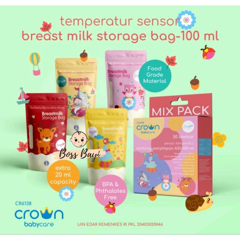 CROWN Baby Care - Kantong Asi 100ml extra 20ml / Breast Milk Storage Bag / Tempat Penyimpan Asi