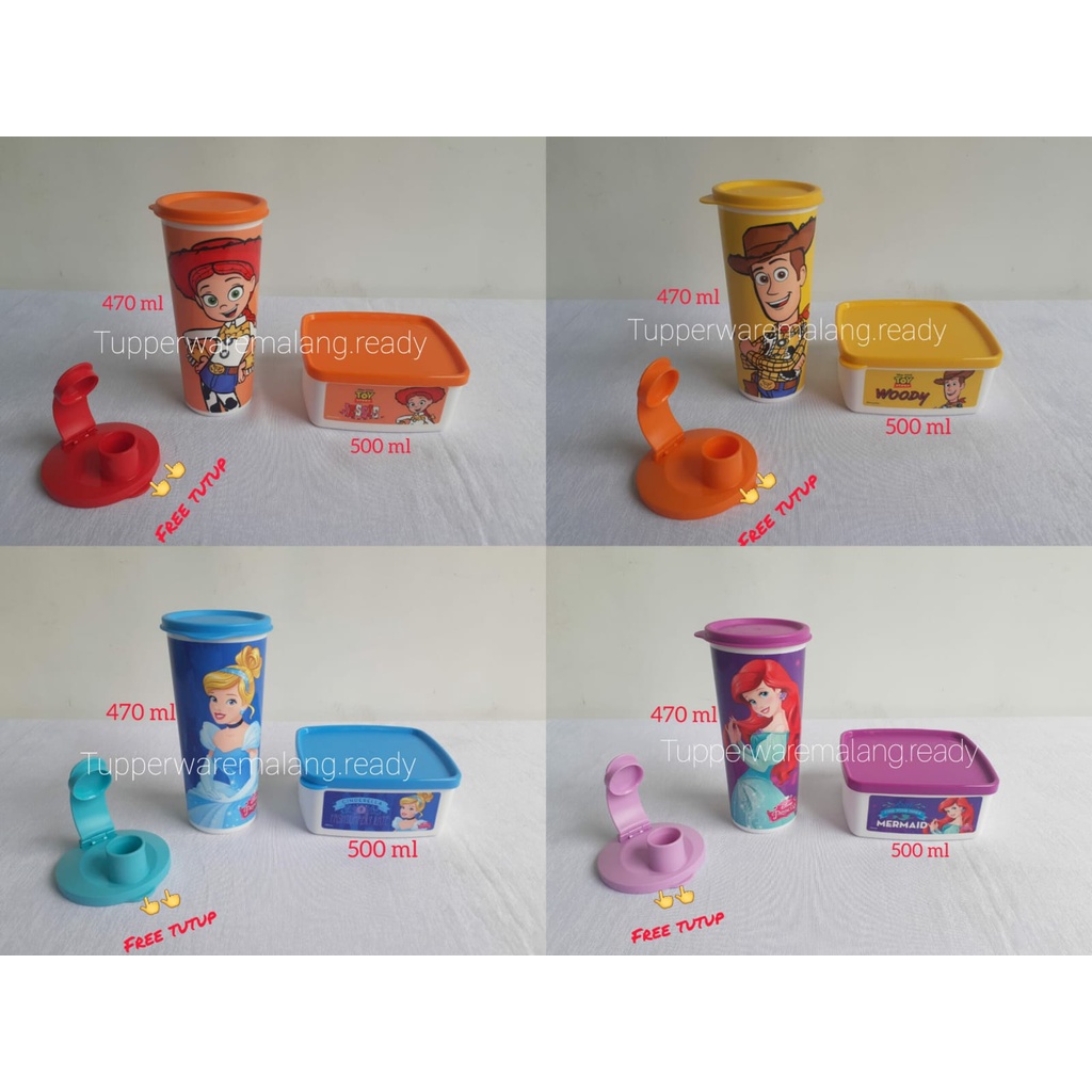PROMO TEPAK TEMPAT MAKAN/ KOTAK BEKAL TUPPERWARE ANAK BREAK TIME PRINCESS ARIEL CINDERELLA TOY STORY