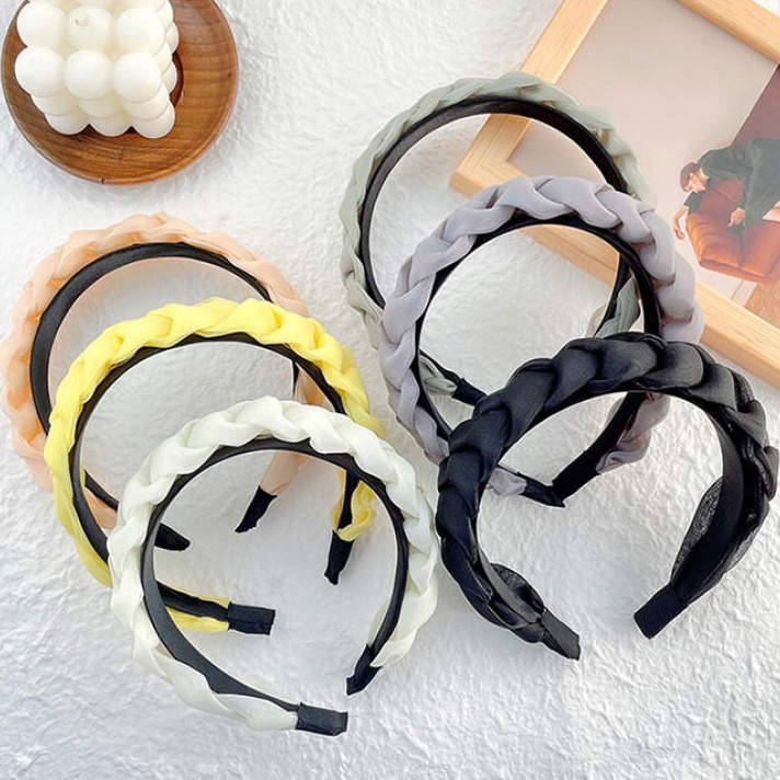 COD - B5643 Bando Kepang Satin Korea Scrunchie / Headband Bandana Polos Wanita / Aksesoris Rambut Wanita Fashion Murah Import