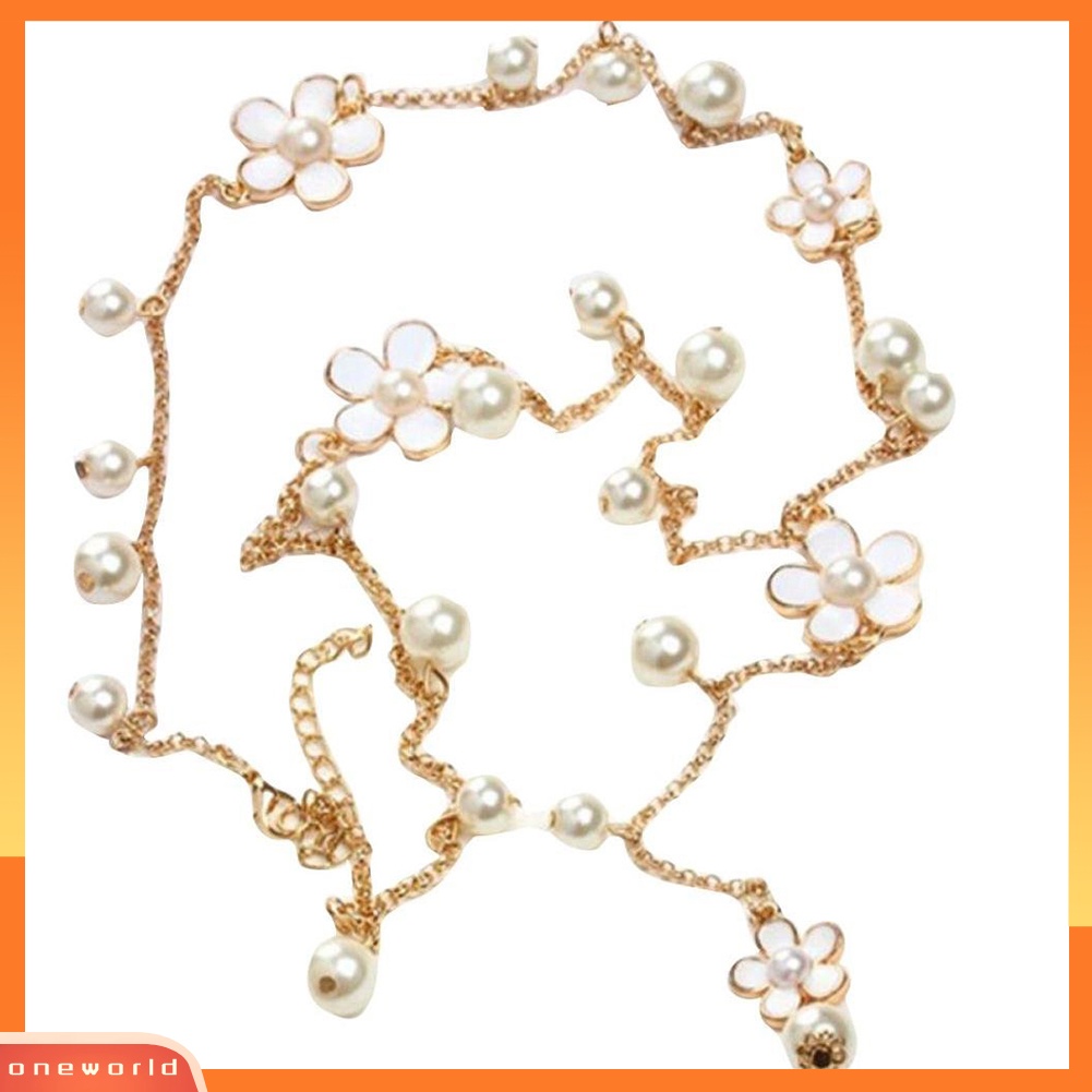 [WONE] Bunga Mutiara Imitasi Sweater Rantai Liontin Panjang Kalung Wanita Fashion Perhiasan