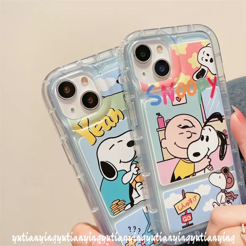 Cute Cartoon Snoopy Case Compatible for iPhone 11 XR 7Plus 8Plus 14 13 12 Pro Max 7 8 6 6S Plus X XS MAX Clear Shockproof Transparent Airbag Soft TPU Back Cover