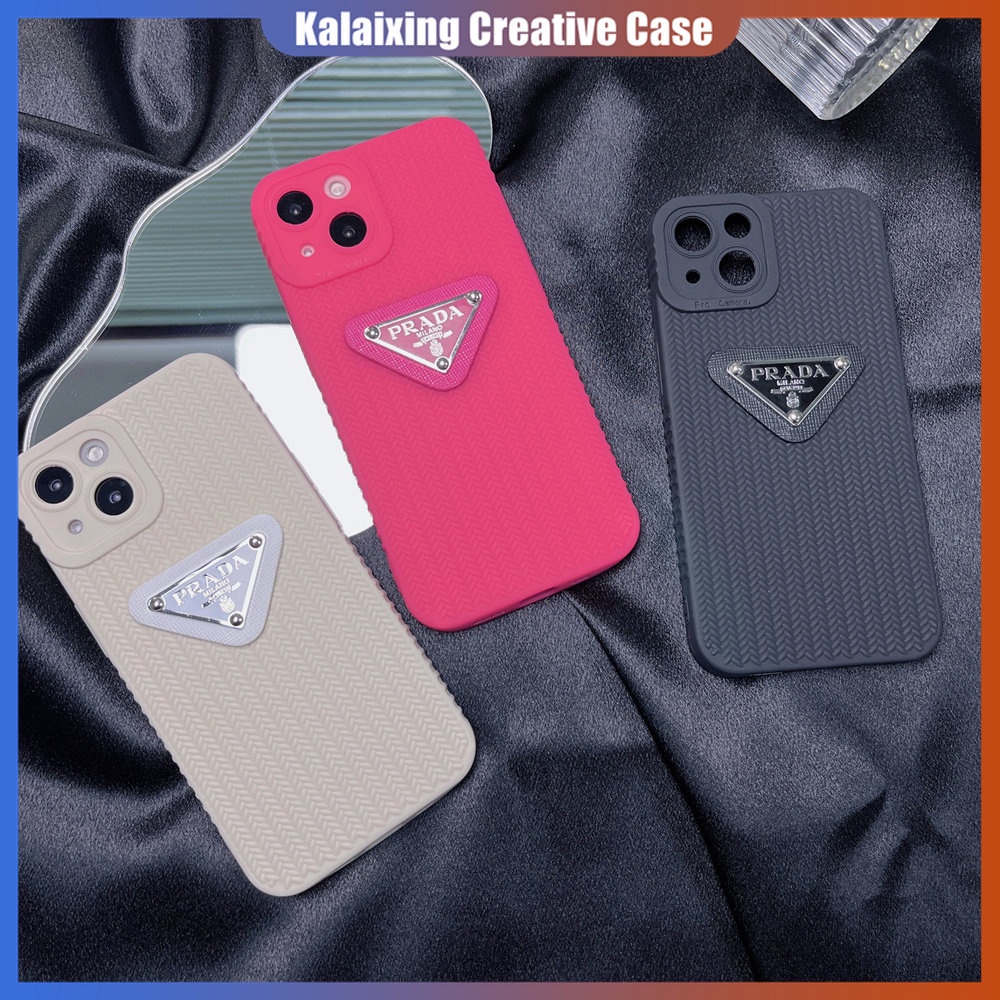 Casing Ponsel TPU Lembut Prada 3D Untuk iPhone 14 Pro Max13 12 11 ProMax Xs Max Xr X Xs 7Plus 8Plus Casing Tekstur Tenun Penutup Belakang