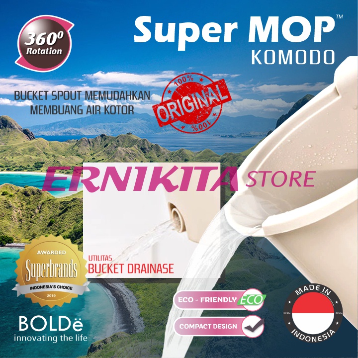 BOLDe SUPERMOP KOMODO 2 IN 1 - Alat Pel Modern Strainer Bisa Dilepas