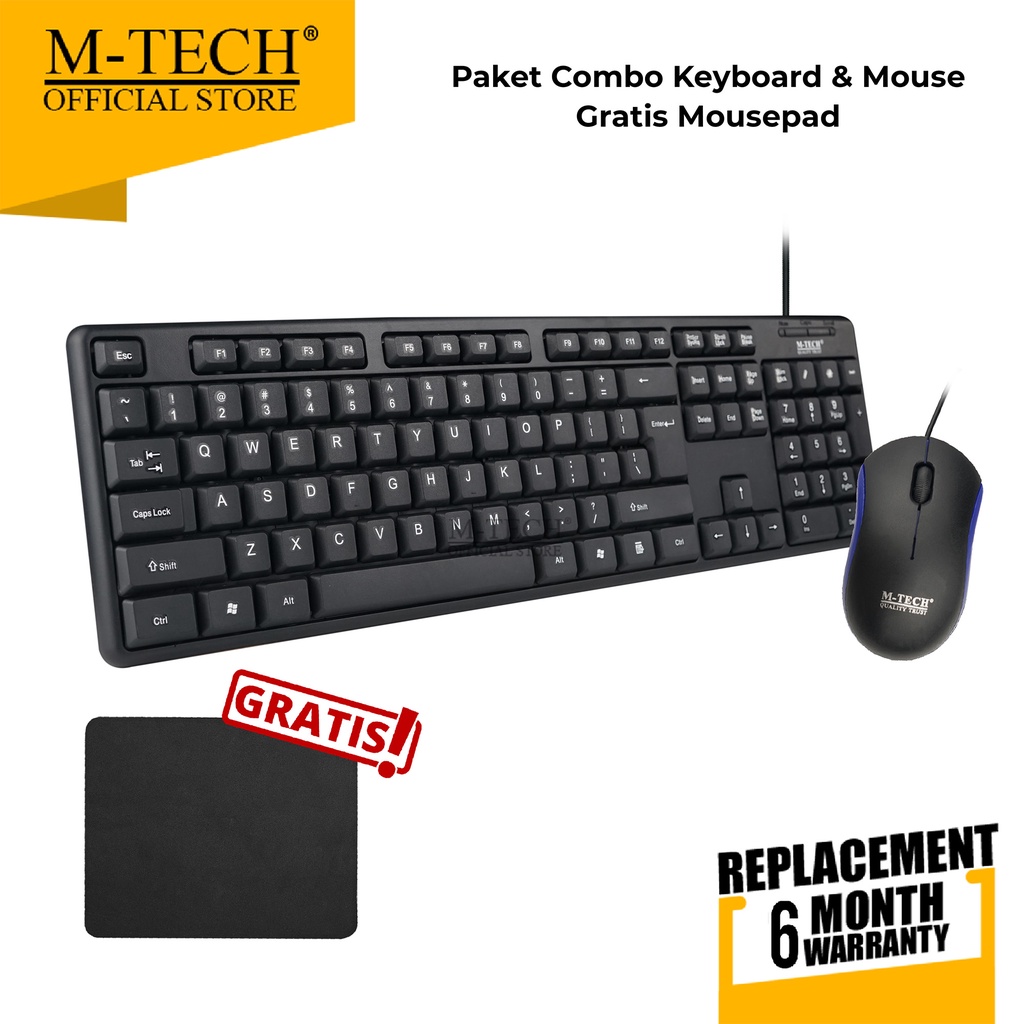 Paket Combo Keyboard dan Mouse USB Kabel Gratis Mousepad Bisa Smartphone M-Tech Original