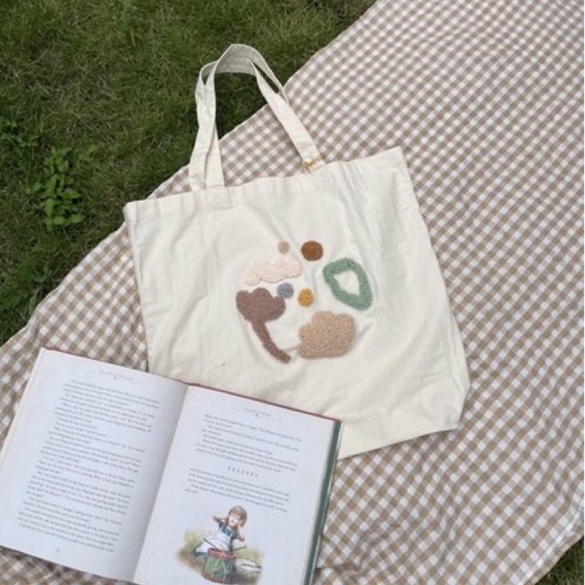 punch needle tote bag, abstrak pattren, christmas gift, totebag