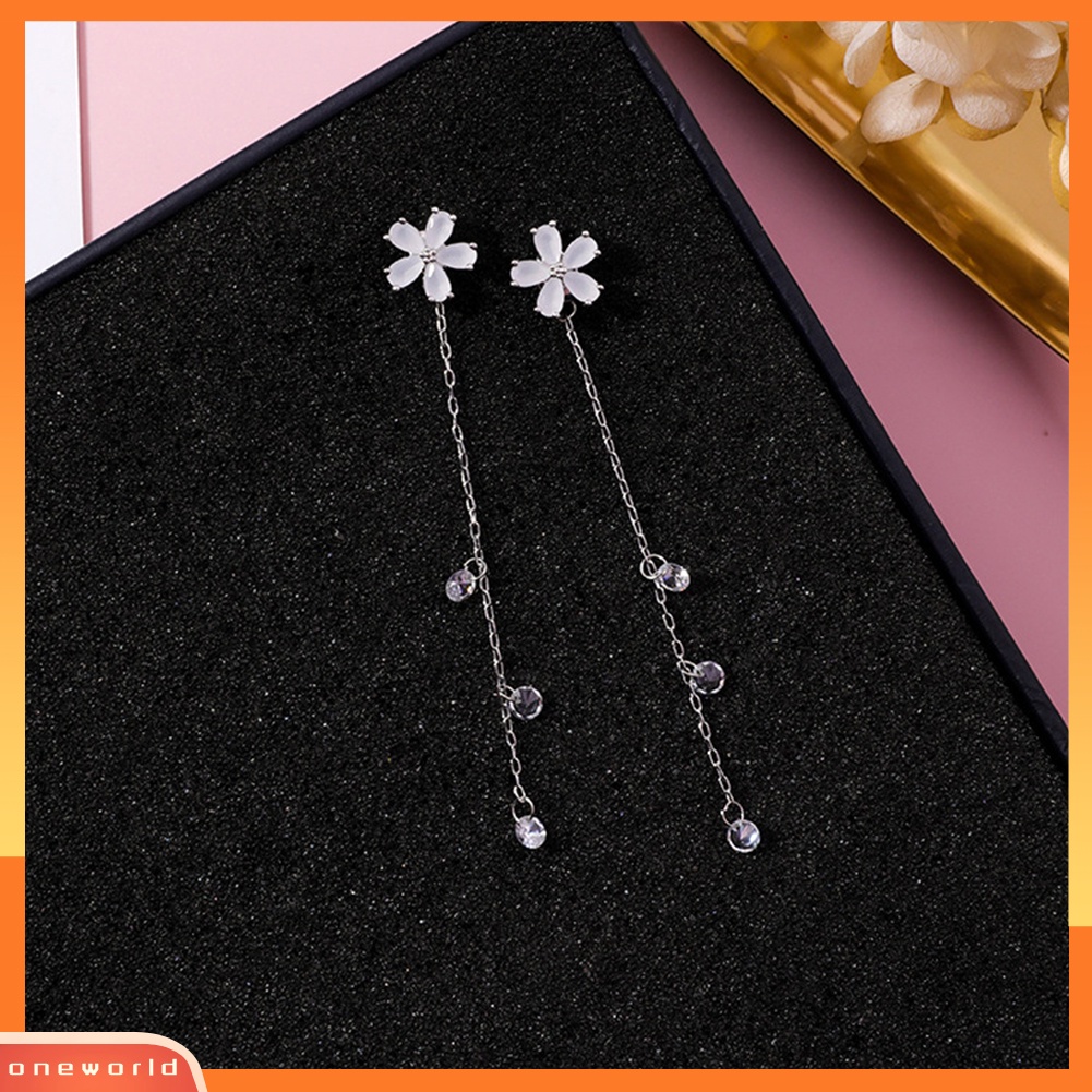 [WONE] Wanita Mutiara Imitasi Bunga Cherry Blossom Rumbai Menjuntai Ear Drop Earrings Perhiasan