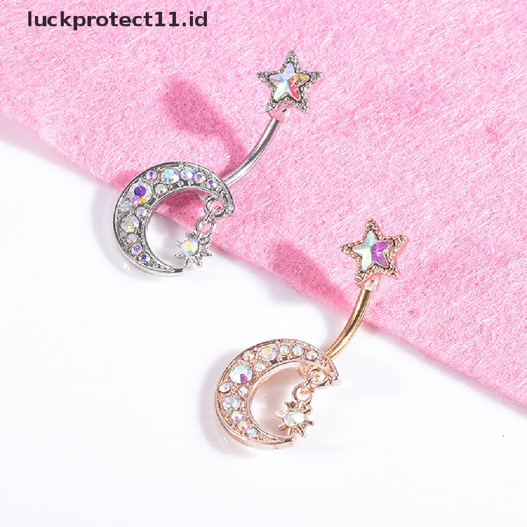 /Fashion Hot// Fashion// Pusar Belly Button Rings Bar Kristal Bulan Bintang Menjuntai Perhiasan Tubuh.