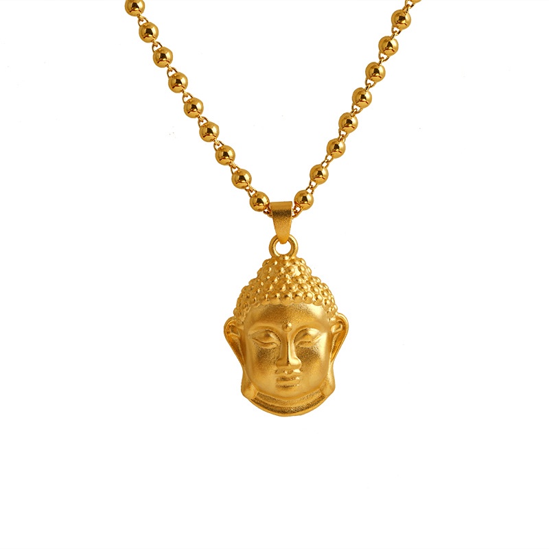 Goldkingdom Fashion Perhiasan Emas Asli Kadar 375Bangkok Aksesoris Ready Stock Lapis Emas Kepala Buddha Bulat Manik Rantai Kalung Dapat Ditarik Adjustable Hitam Tali Kepang Untuk Wanita