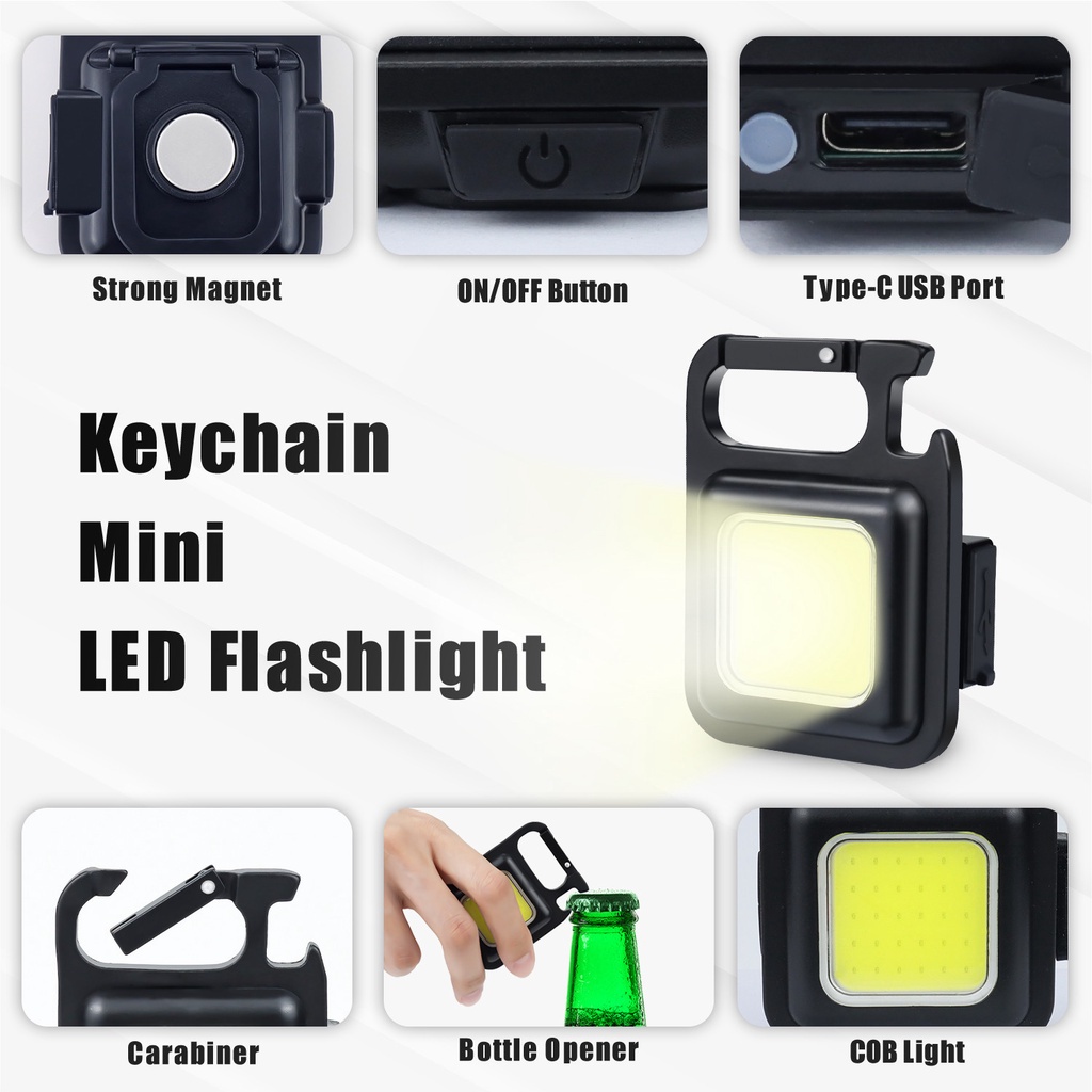 Senter Mini Lampu COB Keychain Light 800 Lumens Portabel Rechargeable Lampu LED Gantungan Kunci Lampu LED Mini Lampu Camping Emergency Lampu Isi Siaran Langsung Luar Ruangan