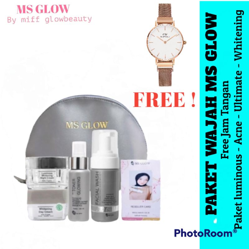 JAM - PAKET WAJAH MS GLOW FREE JAM TANGAN MAGNET ms glow paket ultimate paket luminous paket acne paket whitening msglow men ms glow free gift