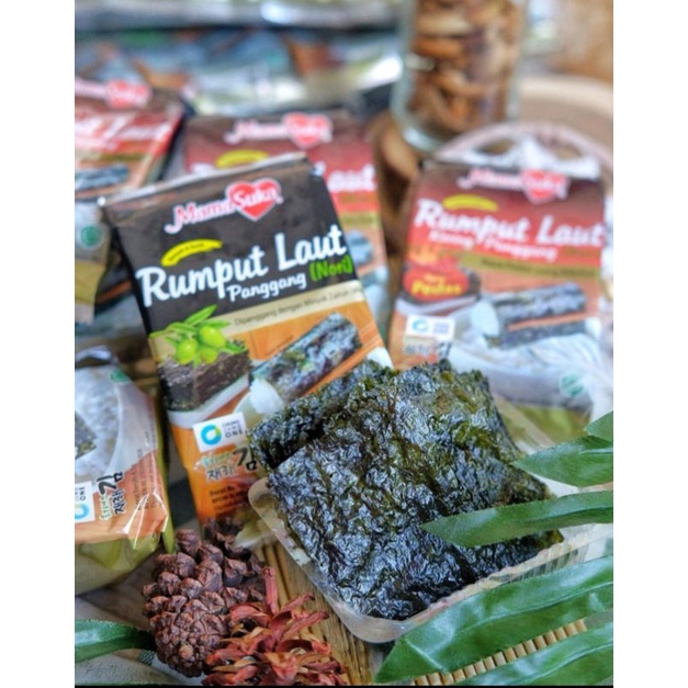 Nori Crispy Snack rumput laut mamasuka rumput laut snack seafood rice paper barbeque balado garing cemilan seaweed snack seafood murah halal