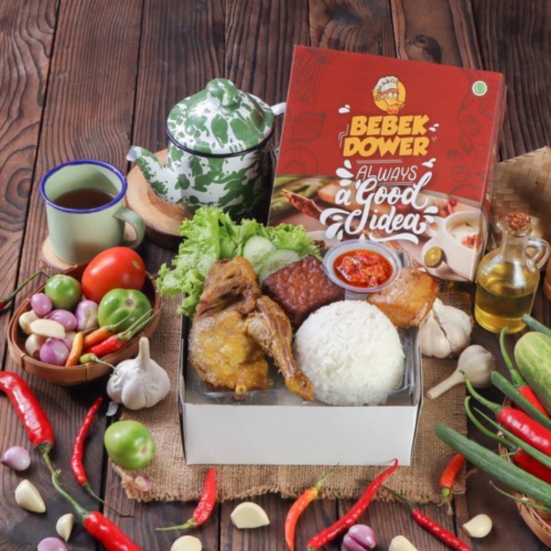

Nasi Box/ Nasi Kotak Bebek Goreng Hemat Sambal Dower Tahu Tempe Bacem