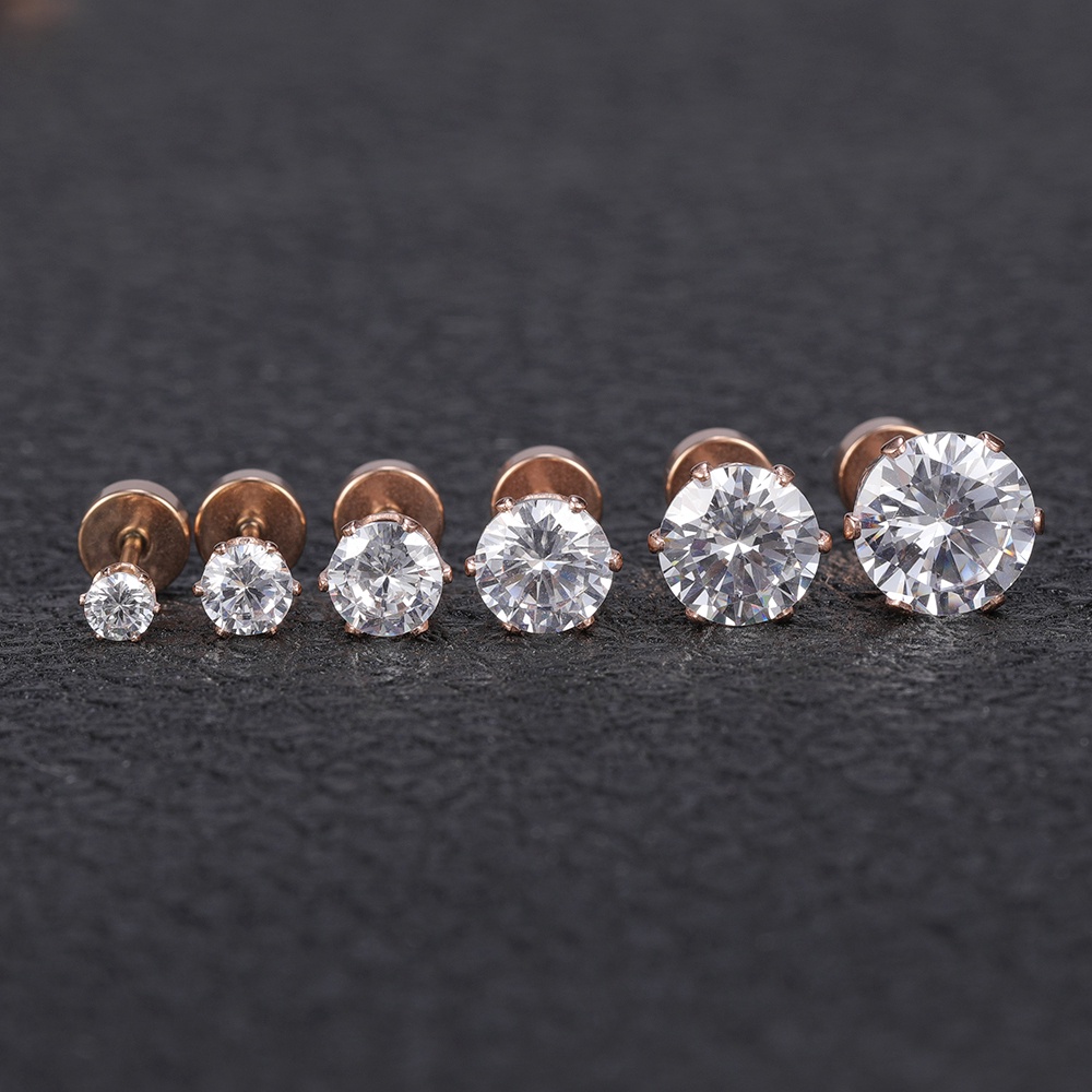 6pasang/lot 3-8mm 316L Stainless Steel Kristal Studs Earrings Set Dengan Zirkonia Besar Berlian Imitasi Tulang Rawan Telinga Studs