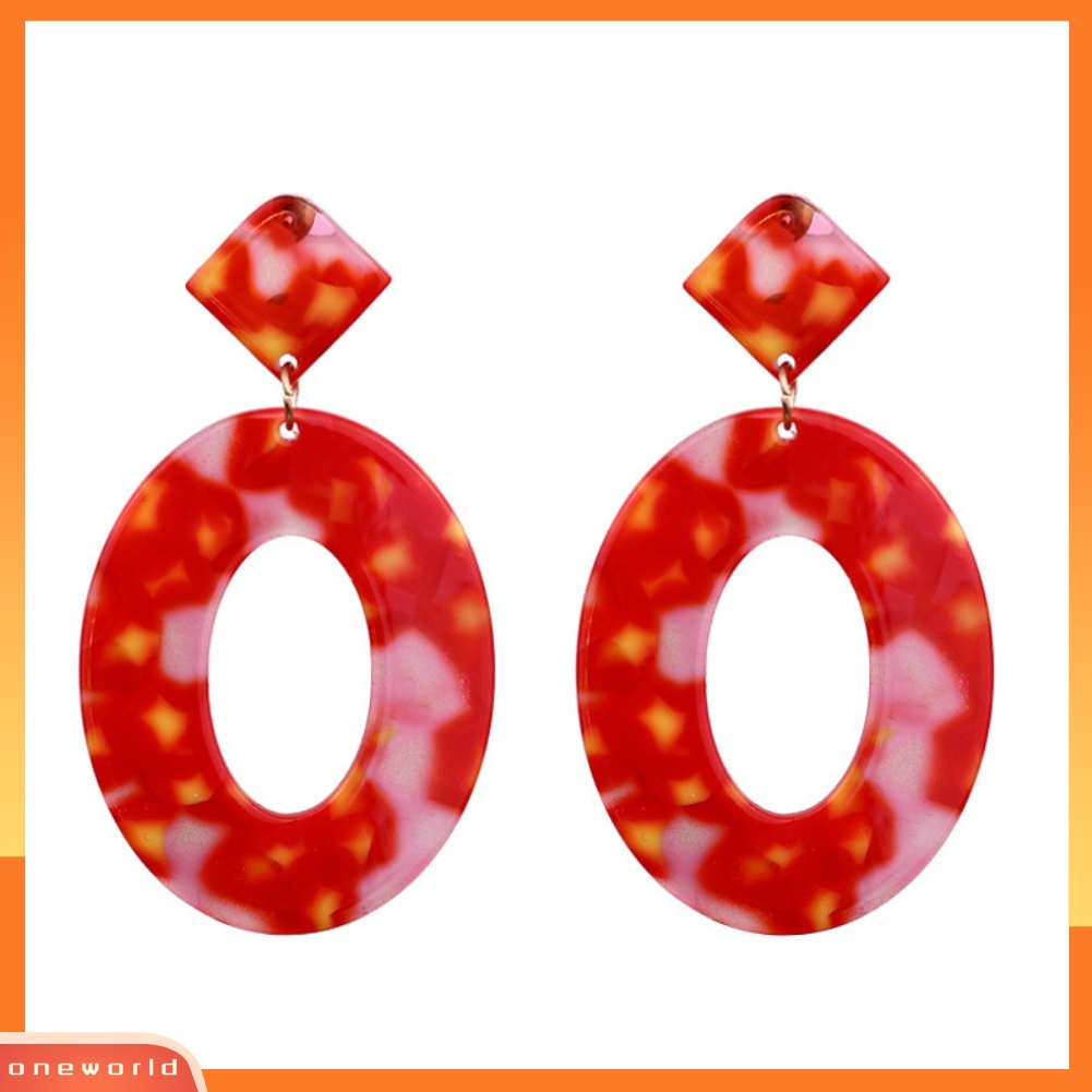 [ONE] Retro Wanita Berongga Oval Belah Ketupat Geometris Menjuntai Telinga Stud Anting Perhiasan Hadiah