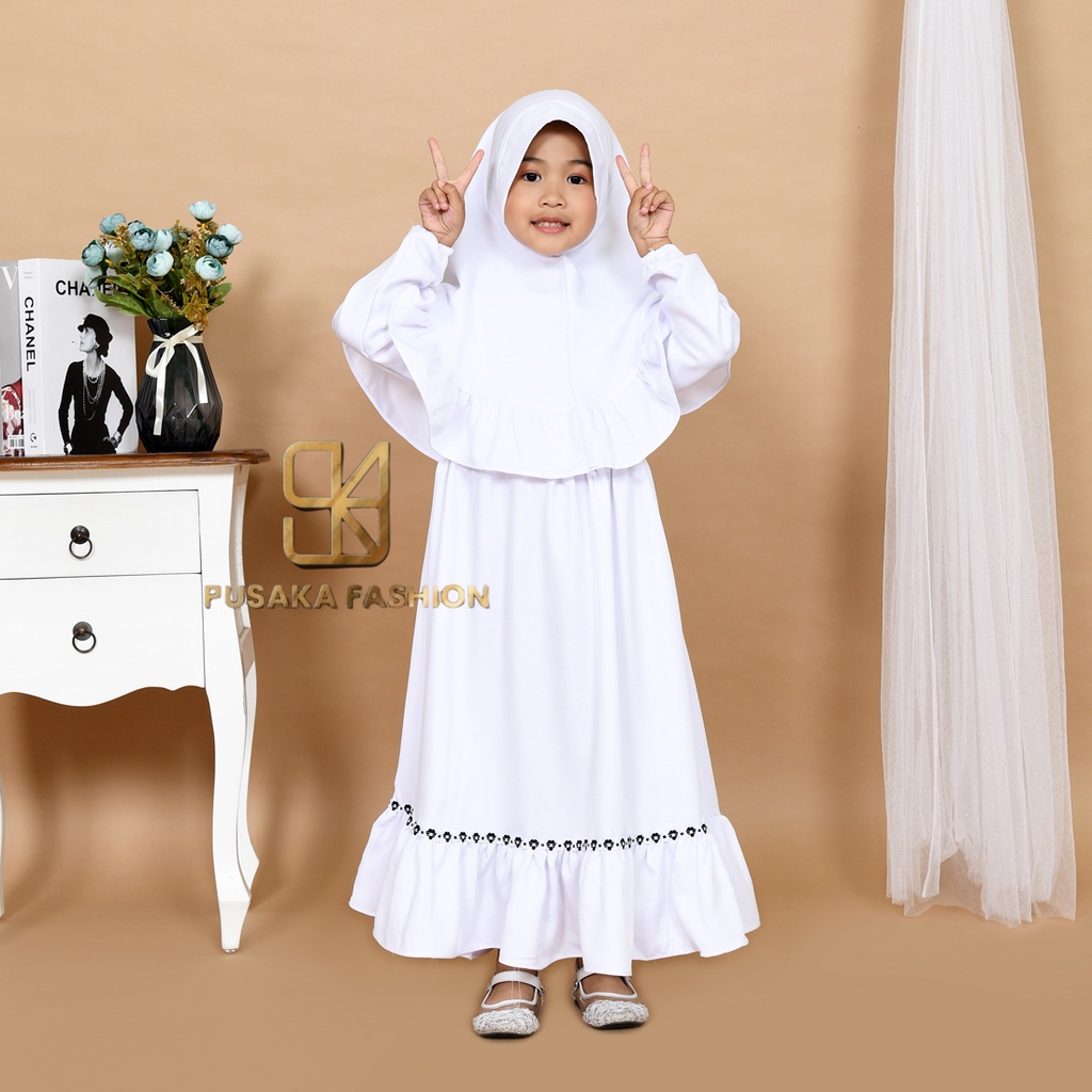 NAlSYA KIDS baju gamis anak perempuan muslim pakaian syari set hijab putih khimar modern murah ADA 6 WARNA BISA BUAT ANAK 2 SAMPAI 9 TAHUN fashion muslim kid warna putih hitam wardah moca lilac bata gaun anak muslim long dress mengaji manasik