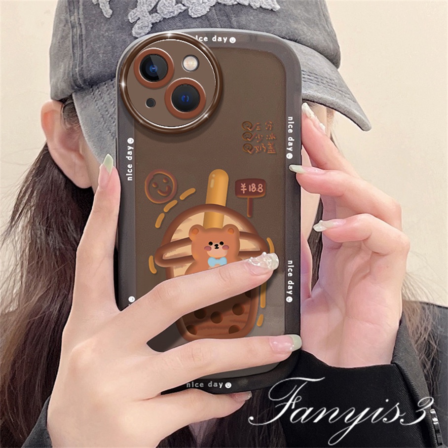 Compatible For iPhone 14 13 12 11 Pro Max X XR Xs Max 8 7 6 6s Plus SE 2020 Soft Case TPU Motif Milk Tea Untuk