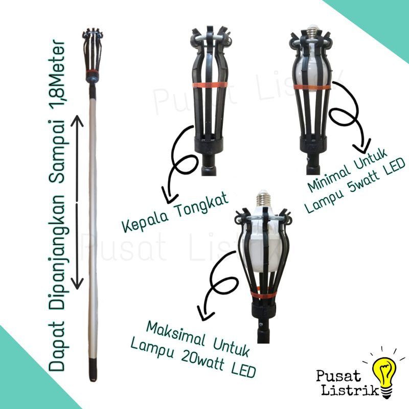 Tongkat Lampu 2meter 8 Jari Dexicon Stick Pengganti Lampu Pasang Putar 2m