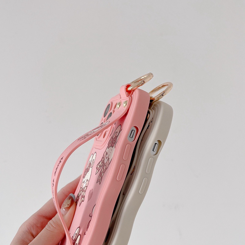 Wave Wrist strap Leather SoftCase OPPO A15S A35 A36 A76 A96 A7 A5S A12 A11K F9 F11 A53 A33 A9 A57 A5 A3S A31 A83 Reno 5 6 7Z 8 5G VIVO Y11 Y12i Y12S Y20S Y20i Y50 Y30i Y19 S1 V23 Pro Y21S Y21A Y21E Y21T Y33S Y33T Y93 Y91C Y15A Y15S Y19 Cute Bear Bunny