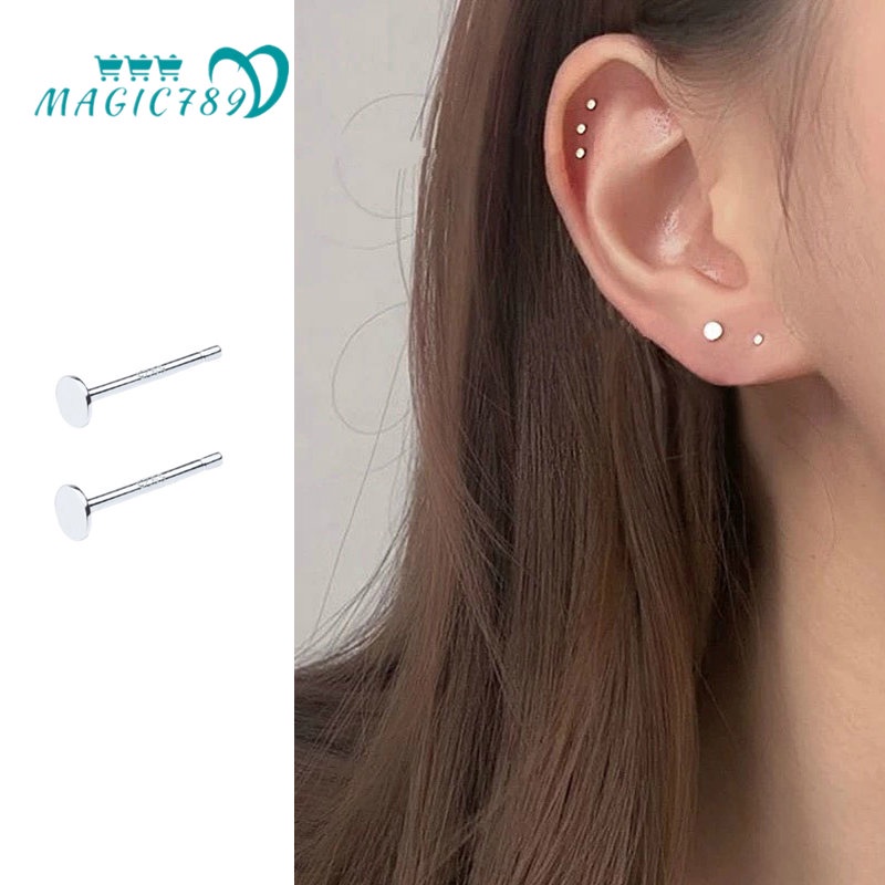 Papaozhu Hypoallergenic s925 Perak Putaran Stud Anting Untuk Wanita Pria Sederhana Fashion Geometris Anting-Anting Pakaian Harian Telinga Perhiasan