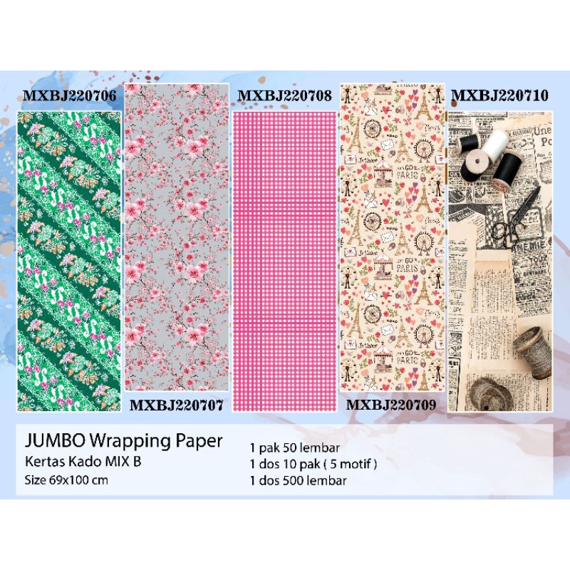 

Kertas Kado JUMBO Mix B, Kertas Kado Jumbo Motif, bungkus kado, wrapping paper