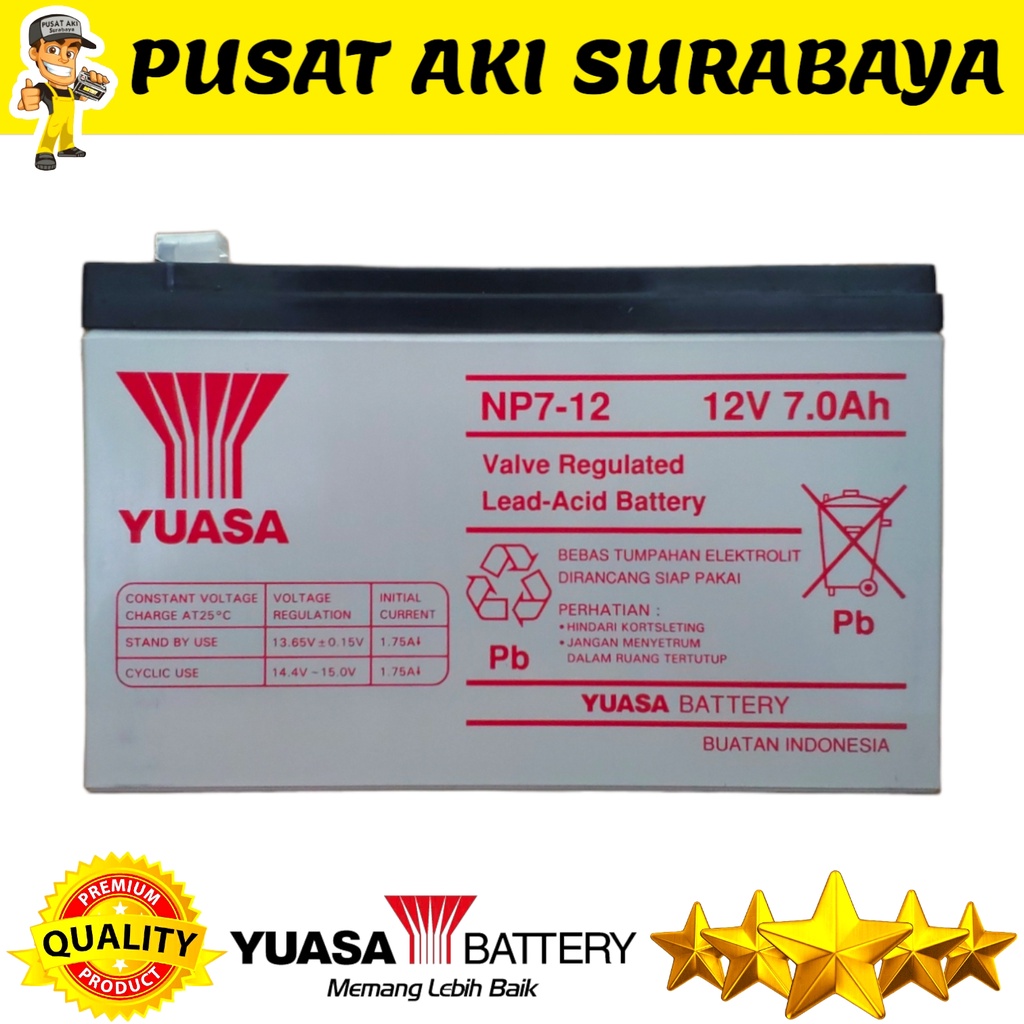 KUALITAS TINGGI YUASA 12V 7AH  EMERGENCY LAMP MOBILAN MOTORAN ANAK MAINAN EXOTIC PLIKO SPEEDS YUKITA NP7-12