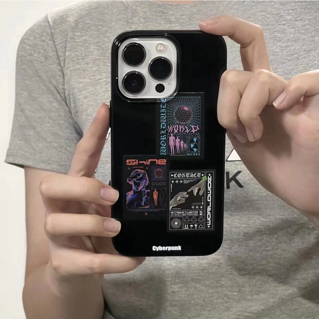 IPHONE Ins Motif Punk Cocok Untuk Iphone14 14pro 14Plus 14prm Iphone13 13pro 13prm Iphone11 7Plus 8Plus Xr XS 12 Pro Max Empat Sudut Casing Ponsel Tahan Guncangan