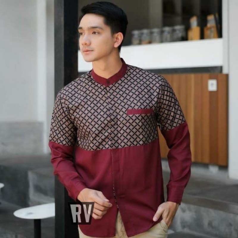 Baju koko pria dewasa terbaru kobata kombinasi batik lengan panjang M L XL XXL