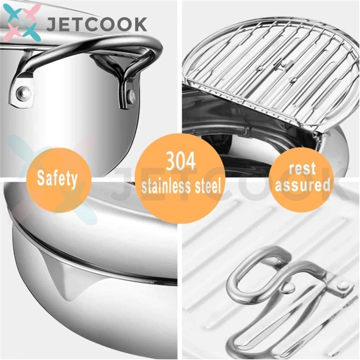 JetCook Panci Rebus Penggorengan Deep Fryer Pot Serbaguna Stainless Steel SUS304 dengan Termometer