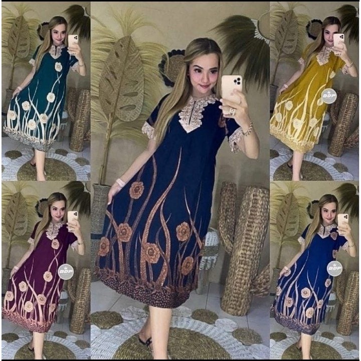 [TERLARIS] Dress Rayon Arabian Panjang Selutut// Baju Daster Renda Wanita Santai Termurah