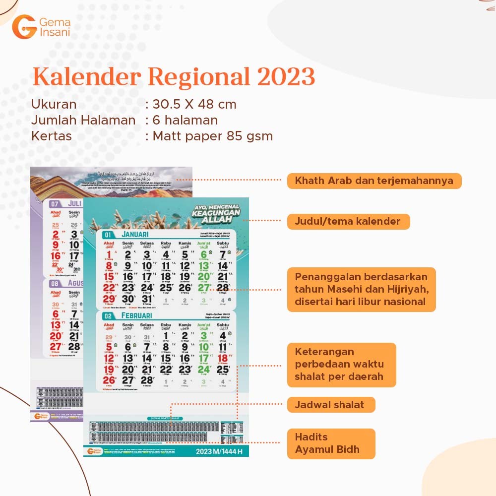 Ready Stok Kalender Regional Tahun Baru 2023 Islami Ukuran Besar Kalender Dinding Gantung - Gema Ins