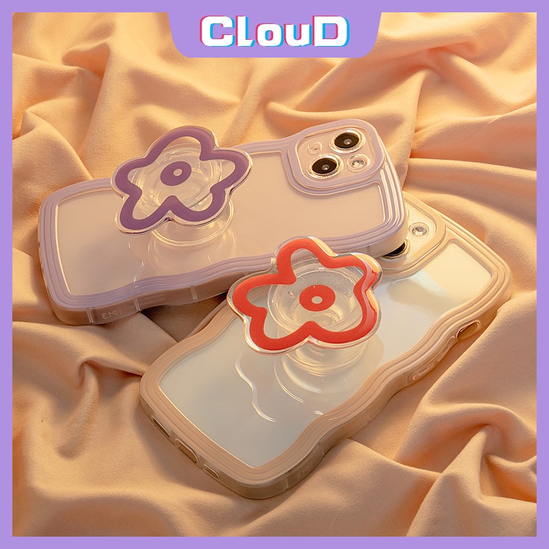 IPHONE Casing Tpu Lembut Transparan Tepi Bergelombang Kompatibel Untuk Iphone11 13 12 14 Pro Max7 8 6s 14 6 Plus X XR XS Max SE 2020bunga Airbag Bracket Permen Warna Telepon Cvoer