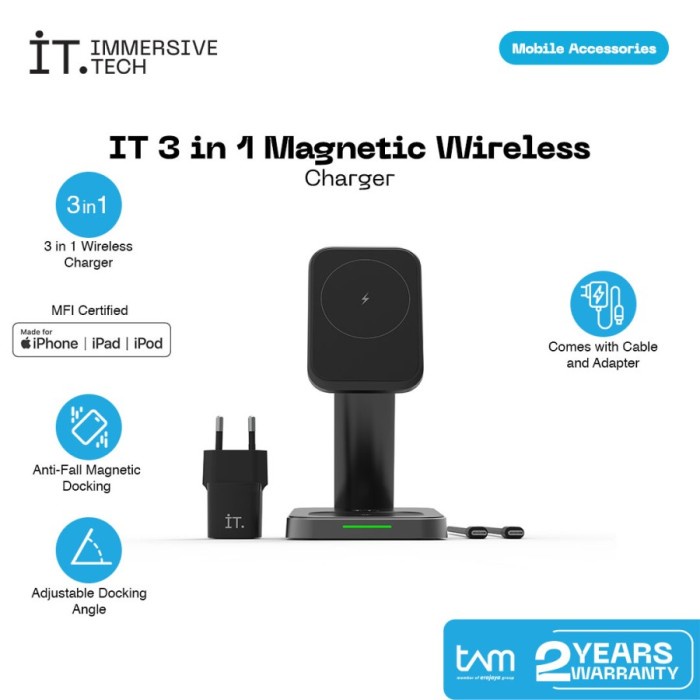 IT 3 in 1 Magnetic Docking Wireless Charger - Original Garansi Resmi